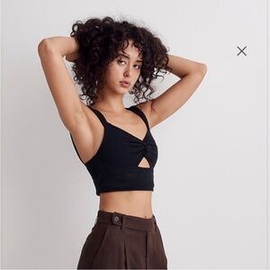 Madewell NWT Cut Out Knot Front Black Casual Going Out Crop Top Medium (J)